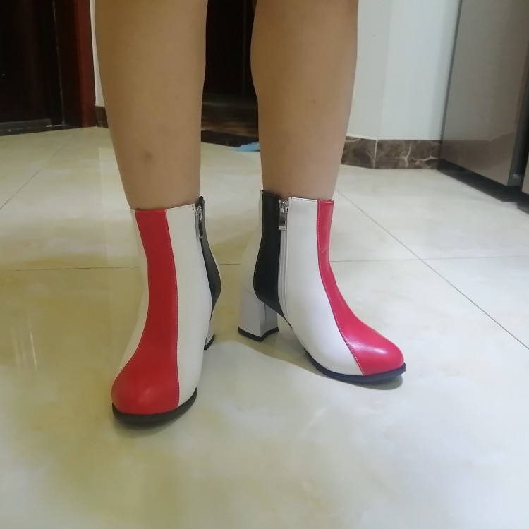 Red PU Round Toe Flat Short Fashion Boots - Image 5