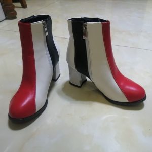 Red PU Round Toe Flat Short Fashion Boots