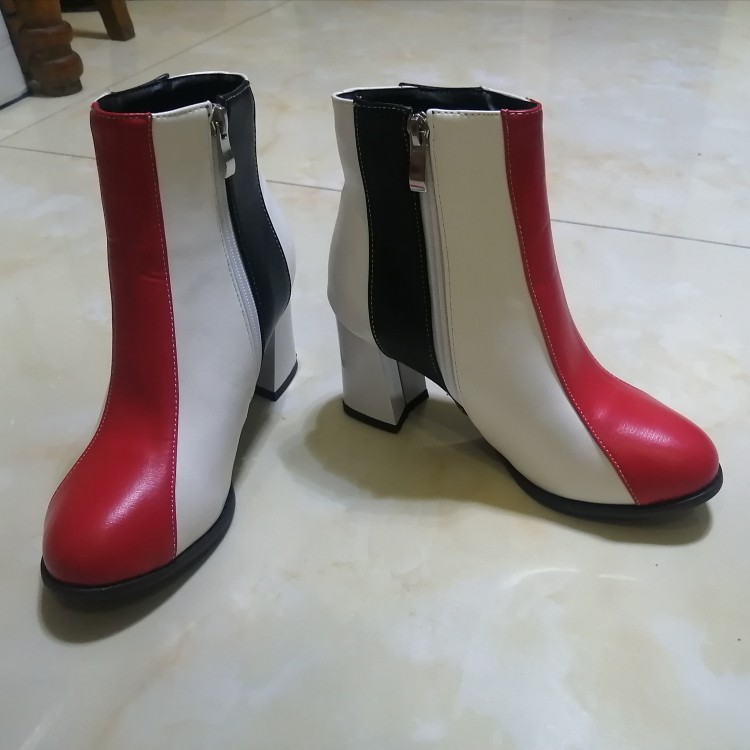 Red PU Round Toe Flat Short Fashion Boots