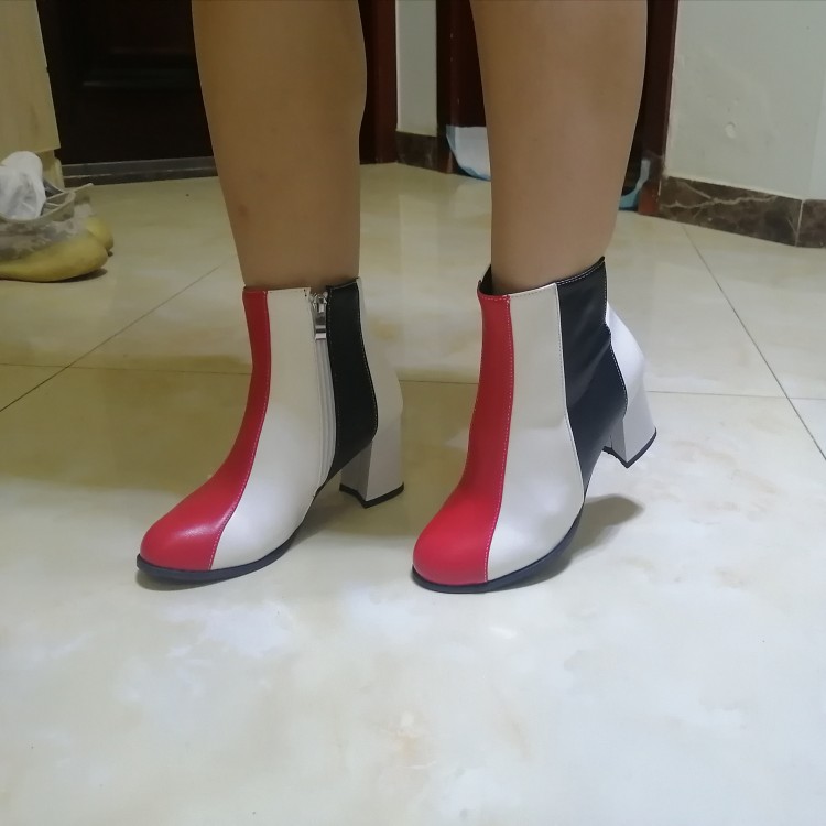 Red PU Round Toe Flat Short Fashion Boots - Image 2