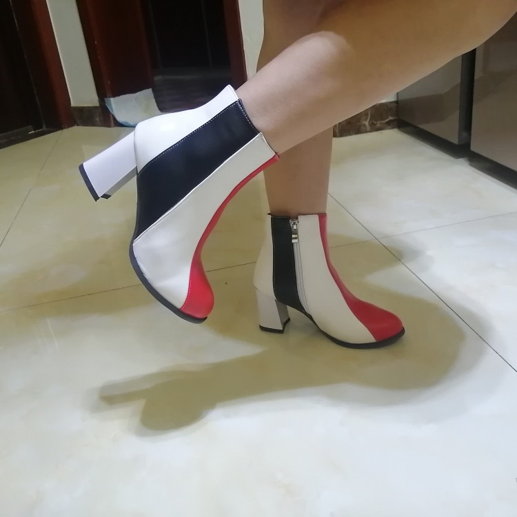 Red PU Round Toe Flat Short Fashion Boots - Image 3