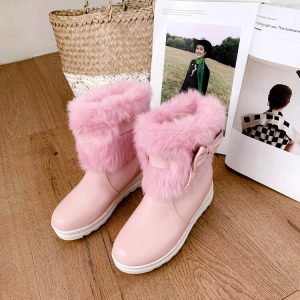 Women's Fashion Mid-Calf Boots with Faux Fur Lining and Hidden Wedge Heel