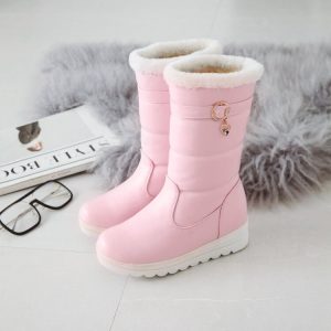 Women's PU Mid-Calf Fashion Boots with Faux Fur Lining - Style o.html