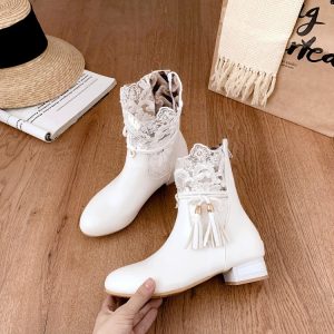 Women's PU Round Toe Flat Short Fashion Boots