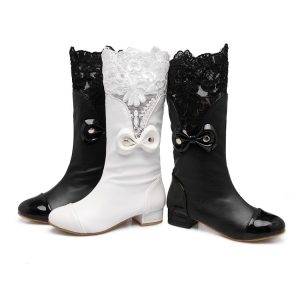 Women's High Shaft Fashion Boots PU Round Toe Flat Heel Winter