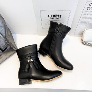 Women's High Shaft Fashion Boots PU Round Toe Flat Heel