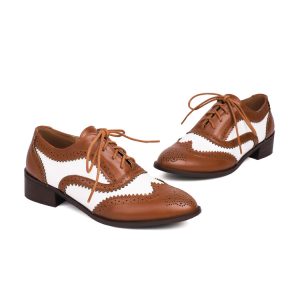 Women's Fashion Flat Shoes PU Casual Square Heel Color Block