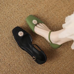 Closed Toe Sandals with Mid Chunky Heel for Women