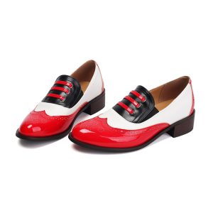Women's Fashion Flat Shoes PU Upper Round Toe Square Heel Color Block 2025 Spring