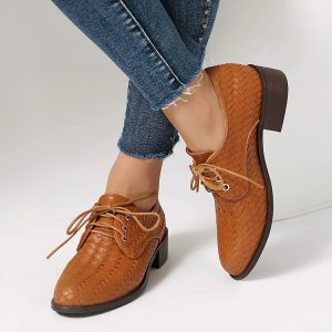 Women's Fashion Flat Shoes PU Round Toe Square Heel 2025 Summer