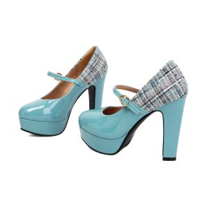 Fashion Flat Shoes with Chunky Heel and Round Toe